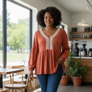 Haptics Crochet Detailed Babydoll Blouse